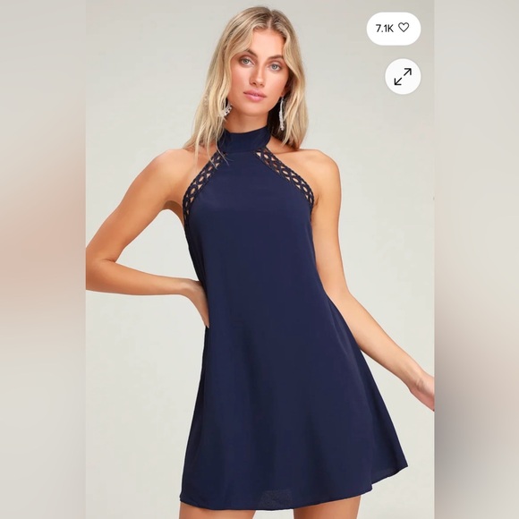 Lulus Any Sway, Shape, or Form Navy Blue Lace Halter Dress Medium - Picture 2 of 12